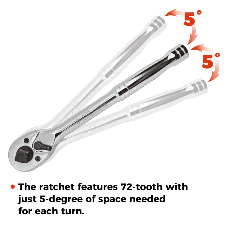 DER ERWACHTE 3-IN-1 Ratchet Handle  1/4""  3/8""  1/2""  Ratchet Wrench  Socket Wrench  72-Tooth  Reversible Switch  Full-Polished Chrome Plating  Chromium Vanadium Steel - Image 4